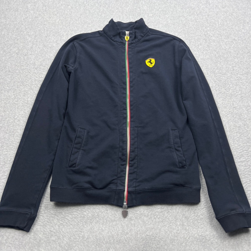 Ferrari Scuderia Jacket Men's Medium** Navy Tricolor Full Zip Racing Track